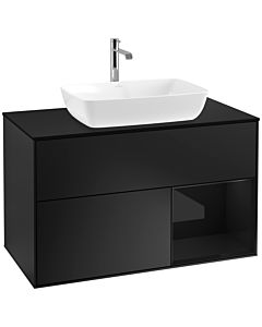 Villeroy und Boch Finion Waschtischunterschrank F782PHPD 100cm, Abdeckplatte black matt, Regale Glossy black lacquer, Black matt lacquer