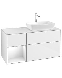 Villeroy und Boch Finion Waschtischunterschrank F801GFGF 120cm, Abdeckplatte white matt, Regale Glossy white lacquer, Glossy white lacquer