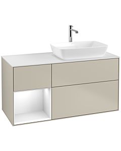 Villeroy und Boch Finion Villeroy und Boch F801GFHH 120cm, plaque de finition blanc mat, étagères laqué blanc brillant, Sand Matt Lacquer