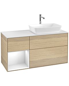 Villeroy und Boch Finion Villeroy und Boch F801GFPC 120cm, plaque de finition blanc mat, étagères laqué blanc brillant, Oak Veneer