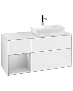 Villeroy und Boch Finion Villeroy und Boch F801GJGF 120cm, couvercle blanc mat, étagères laqué gris clair mat, laqué blanc brillant