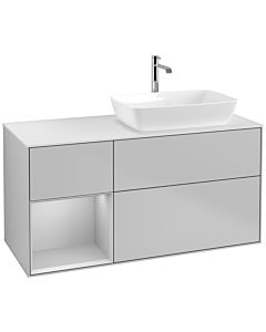 Villeroy und Boch Finion Waschtischunterschrank F801GJGJ 120cm, Abdeckplatte white matt, Regale Light grey matt lacquer, Light grey matt