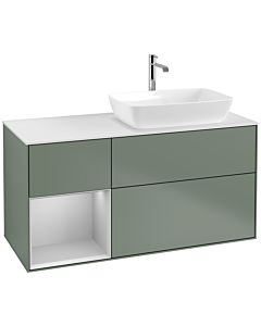 Villeroy und Boch Finion Villeroy und Boch F801GJGM 120cm, plaque de finition blanc mat, étagères laqué gris clair mat, Olive Matt Lacquer