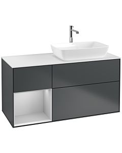 Villeroy und Boch Finion Waschtischunterschrank F801GJHG 120cm, Abdeckplatte white matt, Regale Light grey matt lacquer, Midnight Blue Matt Lacquer