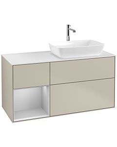 Villeroy und Boch Finion Waschtischunterschrank F801GJHH 120cm, Abdeckplatte white matt, Regale Light grey matt lacquer, Sand Matt Lacquer