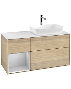 Villeroy und Boch Finion Waschtischunterschrank F801GJPC 120cm, Abdeckplatte white matt, Regale Light grey matt lacquer, Oak Veneer