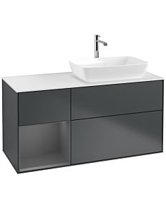 Villeroy und Boch Finion Villeroy und Boch F801GKHG 120cm, plaque de finition blanc mat, étagères laqué anthracite mat, Midnight Blue Matt Lacquer