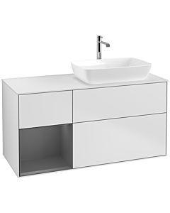 Villeroy und Boch Finion Villeroy und Boch F801GKMT 120cm, plaque de finition blanc mat, étagères laqué anthracite mat, laqué blanc mat