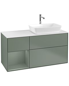 Villeroy und Boch Finion Waschtischunterschrank F801GMGM 120cm, Abdeckplatte white matt, Regale Olive matt lacquer, Olive Matt Lacquer