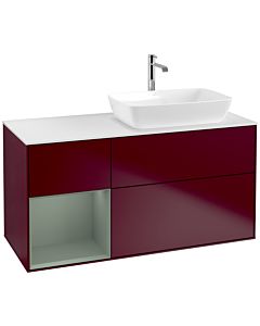 Villeroy und Boch Finion Villeroy und Boch F801GMHB 120cm, plaque de finition blanc mat, étagères laqué mat olive, Peony Matt