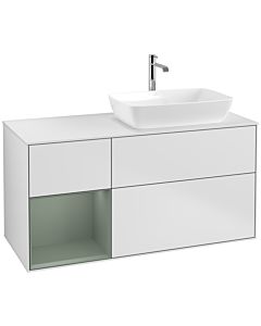 Villeroy und Boch Finion Villeroy und Boch F801GMMT 120cm, plaque de recouvrement blanc mat, étagères laqué mat olive, laqué mat blanc