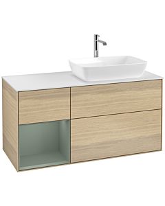 Villeroy und Boch Finion Villeroy und Boch F801GMPC 120cm, plaque de finition blanc mat, étagères olive laqué mat, Oak Veneer