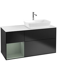 Villeroy und Boch Finion Villeroy und Boch F801GMPD 120cm, plaque de recouvrement blanc mat, étagères laqué mat olive, laqué mat noir