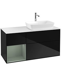 Villeroy und Boch Finion Villeroy und Boch F801GMPH 120cm, plaque de finition blanc mat, étagères olive laqué mat, Glossy Black Lacquer