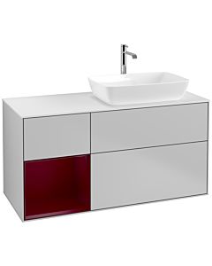 Villeroy und Boch Finion Waschtischunterschrank F801HBGJ 120cm, Abdeckplatte white matt, Regale Peony matt lacquer, Light grey matt