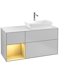 Villeroy und Boch Finion Villeroy und Boch F801HFGJ 120cm, couvercle blanc mat, étagères laqué or mat, gris clair mat