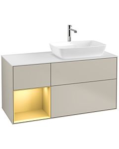 Villeroy und Boch Finion Waschtischunterschrank F801HFHH 120cm, Abdeckplatte white matt, Regale Gold matt lacquer, Sand Matt Lacquer