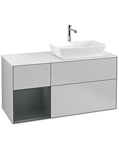 Villeroy und Boch Finion Waschtischunterschrank F801HGGJ 120cm, Abdeckplatte white matt, Regale Midnight matt lacquer, Light grey matt