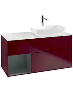 Villeroy und Boch Finion Waschtischunterschrank F801HGHB 120cm, Abdeckplatte white matt, Regale Midnight matt lacquer, Peony Matt