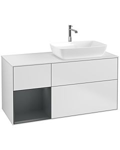 Villeroy und Boch Finion Waschtischunterschrank F801HGMT 120cm, Abdeckplatte white matt, Regale Midnight matt lacquer, White matt lacquer