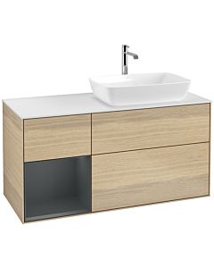 Villeroy und Boch Finion Villeroy und Boch F801HGPC 120cm, plaque de finition blanc mat, étagères laqué mat minuit, Oak Veneer