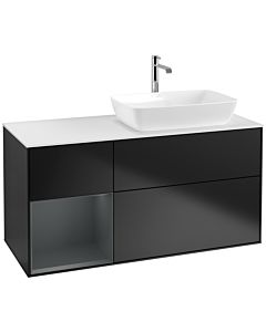 Villeroy und Boch Finion Villeroy und Boch F801HGPD 120cm, plaque de recouvrement blanc mat, étagères laqué mat minuit, laqué noir mat