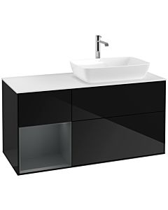 Villeroy und Boch Finion Waschtischunterschrank F801HGPH 120cm, Abdeckplatte white matt, Regale Midnight matt lacquer, Glossy Black Lacquer