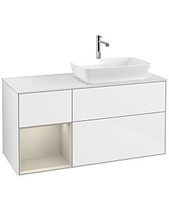 Villeroy und Boch Finion Villeroy und Boch F801HHGF 120cm, plateau blanc mat, étagères laqué mat, laqué blanc brillant