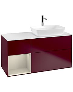 Villeroy und Boch Finion Villeroy und Boch F801HHHB 120cm, plaque de finition blanc mat, étagères laqué sable sable, Peony Matt