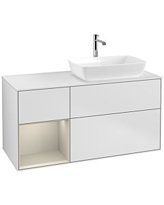 Villeroy und Boch Finion Waschtischunterschrank F801HHMT 120cm, Abdeckplatte white matt, Regale sand matt lacquer, White matt lacquer