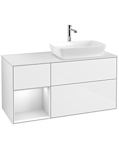 Villeroy und Boch Finion Waschtischunterschrank F801MTGF 120cm, Abdeckplatte white matt, Regale White matt lacquer, Glossy white lacquer