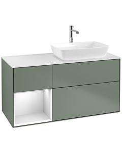 Villeroy und Boch Finion Villeroy und Boch F801MTGM 120cm, plaque de finition blanc mat, étagères laqué blanc mat, Olive Matt Lacquer