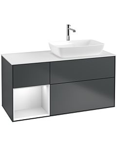 Villeroy und Boch Finion Villeroy und Boch F801MTHG 120cm, plaque de finition blanc mat, étagères laqué blanc mat, Midnight Blue Matt Lacquer