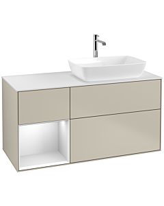 Villeroy und Boch Finion Villeroy und Boch F801MTHH 120cm, plaque de finition blanc mat, étagères laqué blanc mat, Sand Matt Lacquer