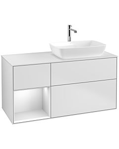 Villeroy und Boch Finion Villeroy und Boch F801MTMT 120cm, plaque de recouvrement blanc mat, étagères laqué blanc mat, laqué blanc mat