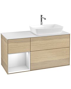 Villeroy und Boch Finion Waschtischunterschrank F801MTPC 120cm, Abdeckplatte white matt, Regale White matt lacquer, Oak Veneer