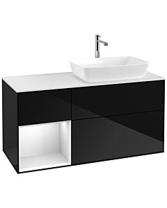 Villeroy und Boch Finion Waschtischunterschrank F801MTPH 120cm, Abdeckplatte white matt, Regale White matt lacquer, Glossy Black Lacquer
