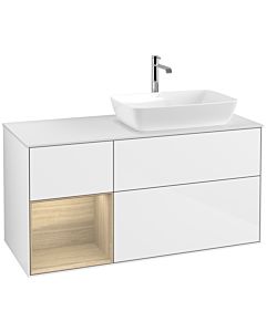 Villeroy und Boch Finion Villeroy und Boch F801PCGF 120cm, plaque de finition blanc mat, étagères Oak Veneer , laqué blanc brillant