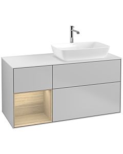 Villeroy und Boch Finion Waschtischunterschrank F801PCGJ 120cm, Abdeckplatte white matt, Regale Oak Veneer, Light grey matt