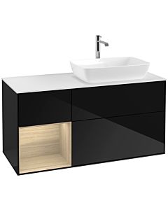 Villeroy und Boch Finion Villeroy und Boch F801PCPH 120cm, plaque de finition blanc mat, étagères Oak Veneer , Glossy Black Lacquer