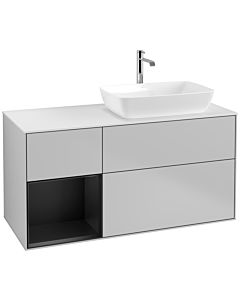 Villeroy und Boch Finion Waschtischunterschrank F801PDGJ 120cm, Abdeckplatte white matt, Regale Black matt lacquer, Light grey matt