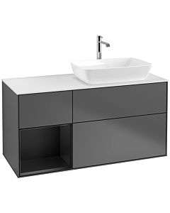 Villeroy und Boch Finion Villeroy und Boch F801PDGK 120cm, plaque de finition blanc mat, étagères laqué noir mat, anthracite mat