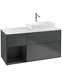 Villeroy und Boch Finion Waschtischunterschrank F801PDHG 120cm, Abdeckplatte white matt, Regale Black matt lacquer, Midnight Blue Matt Lacquer