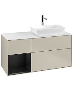 Villeroy und Boch Finion Waschtischunterschrank F801PDHH 120cm, Abdeckplatte white matt, Regale Black matt lacquer, Sand Matt Lacquer