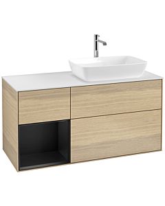 Villeroy und Boch Finion Waschtischunterschrank F801PDPC 120cm, Abdeckplatte white matt, Regale Black matt lacquer, Oak Veneer