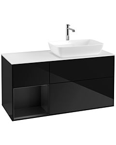 Villeroy und Boch Finion Waschtischunterschrank F801PDPH 120cm, Abdeckplatte white matt, Regale Black matt lacquer, Glossy Black Lacquer