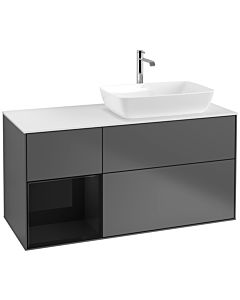 Villeroy und Boch Finion Villeroy und Boch F801PHGK 120cm, plateau blanc mat, étagères laqué noir brillant, anthracite mat