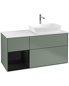 Villeroy und Boch Finion Waschtischunterschrank F801PHGM 120cm, Abdeckplatte white matt, Regale Glossy black lacquer, Olive Matt Lacquer