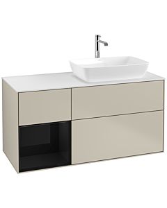 Villeroy und Boch Finion Villeroy und Boch F801PHHH 120cm, couvercle blanc mat, étagères laqué noir brillant, Sand Matt Lacquer