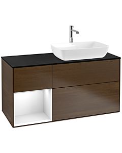 Villeroy und Boch Finion Villeroy und Boch Finion F802GFGN 120cm, cover plate black matt, shelves Glossy white lacquer, walnut veneer